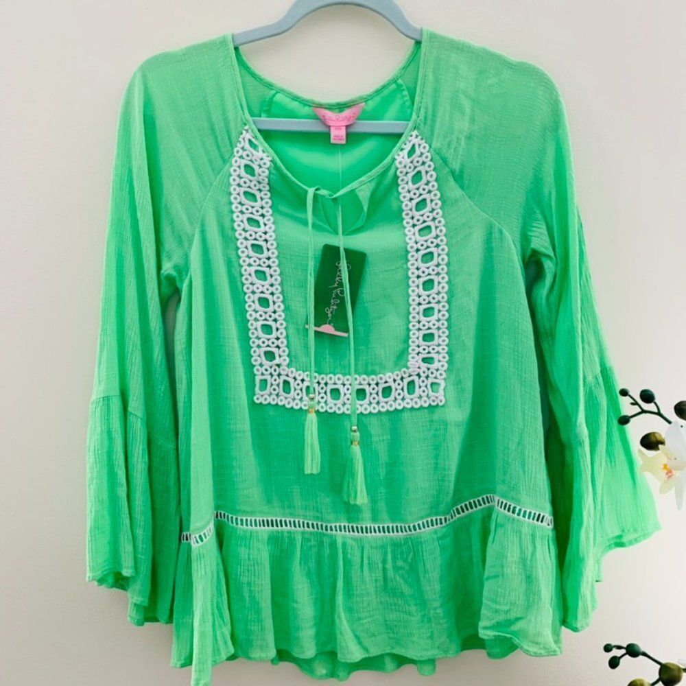 Lilly Pulitzer NWT Mermaid Green Amisa Blouse - Picture 1 of 6